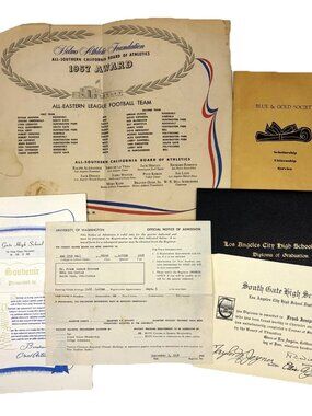 School Ephemera Personal Diplomas Certificates Football Award UW 1950’s Lot VTG